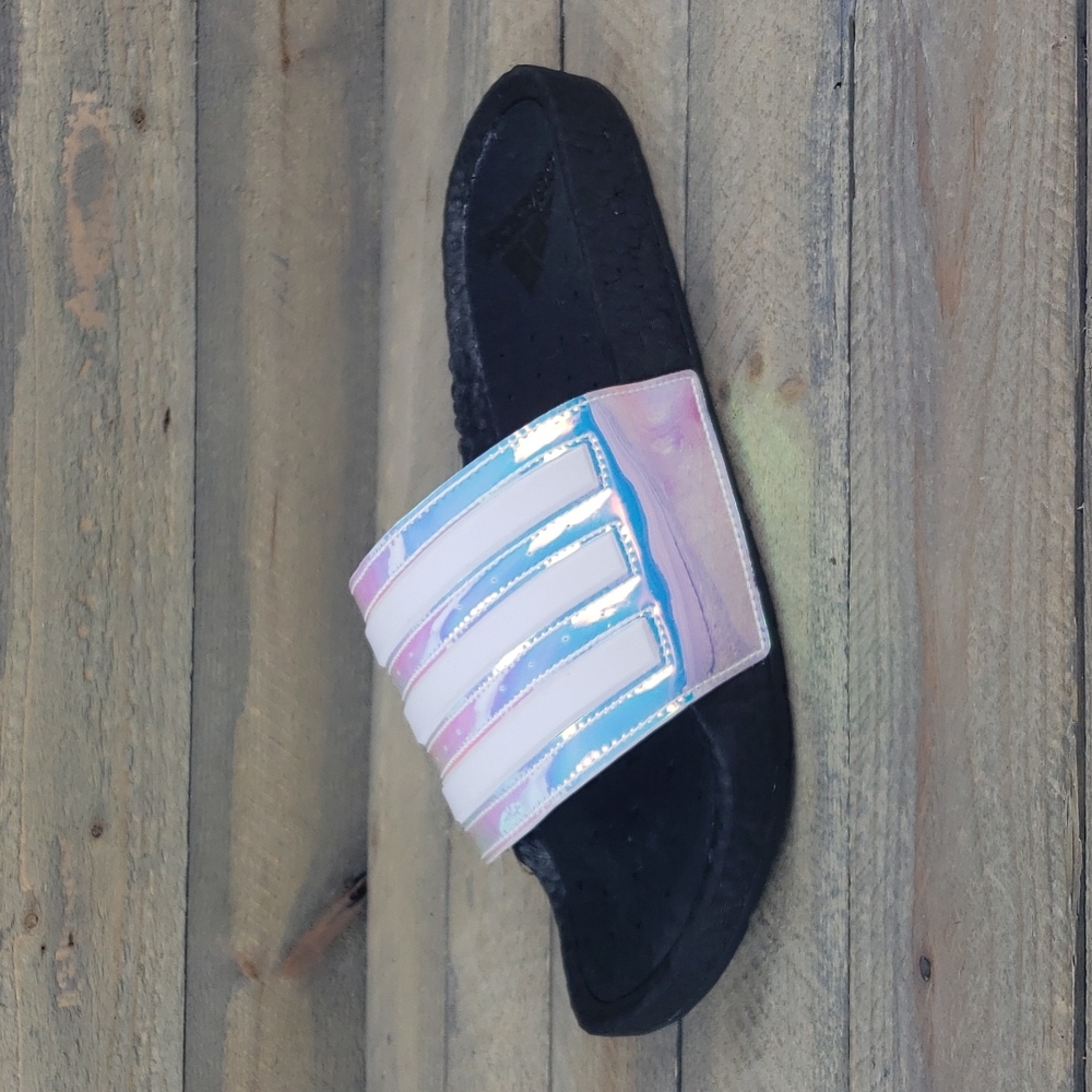 adidas Adilette Boost Men's Premium Sandals Slides Black Iridescent - Picture 4 of 10